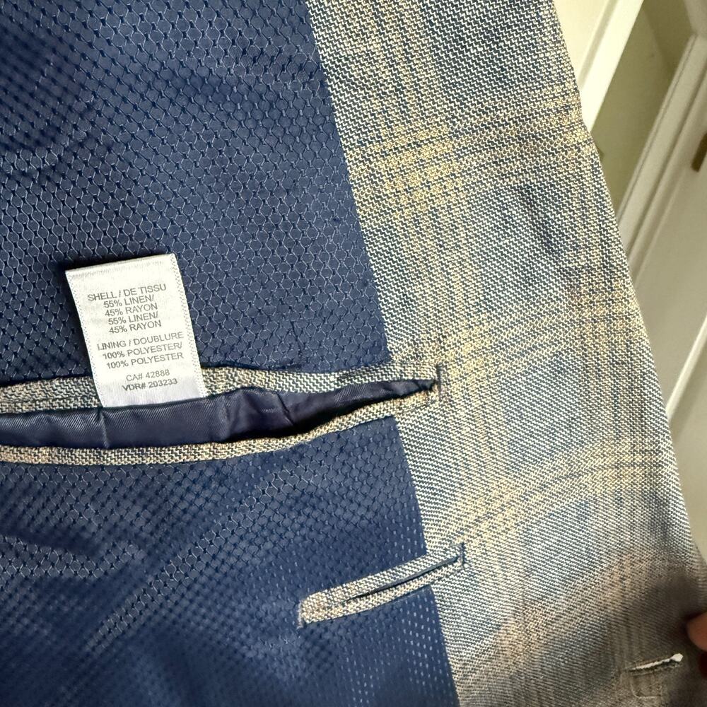 Oak Hill Mens Sports Coat Blazer Jacket 2XL Tall 50/52 Plaid Linen 2 Button Luxe - Picture 8 of 9